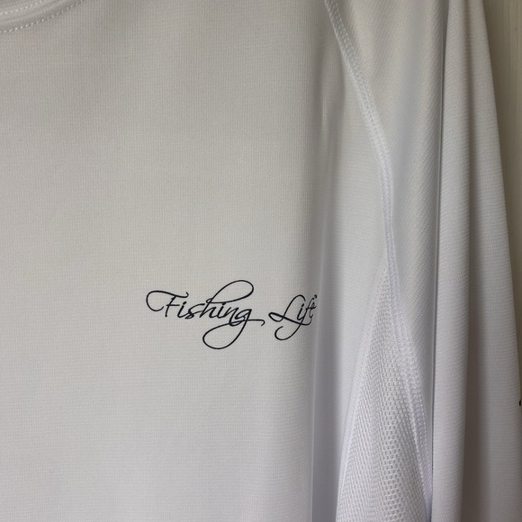 Fishing Life Shirt Mens Size XL White LS Logo Polyester New UPF Sun 50+ BxNN - Picture 3 of 10